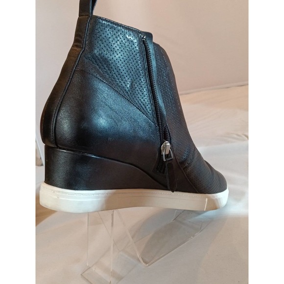 L Paolo Size 12 Med Wedge Sneaker Black Leather Platform Shoes Ankle Zip Bootie - Picture 10 of 14